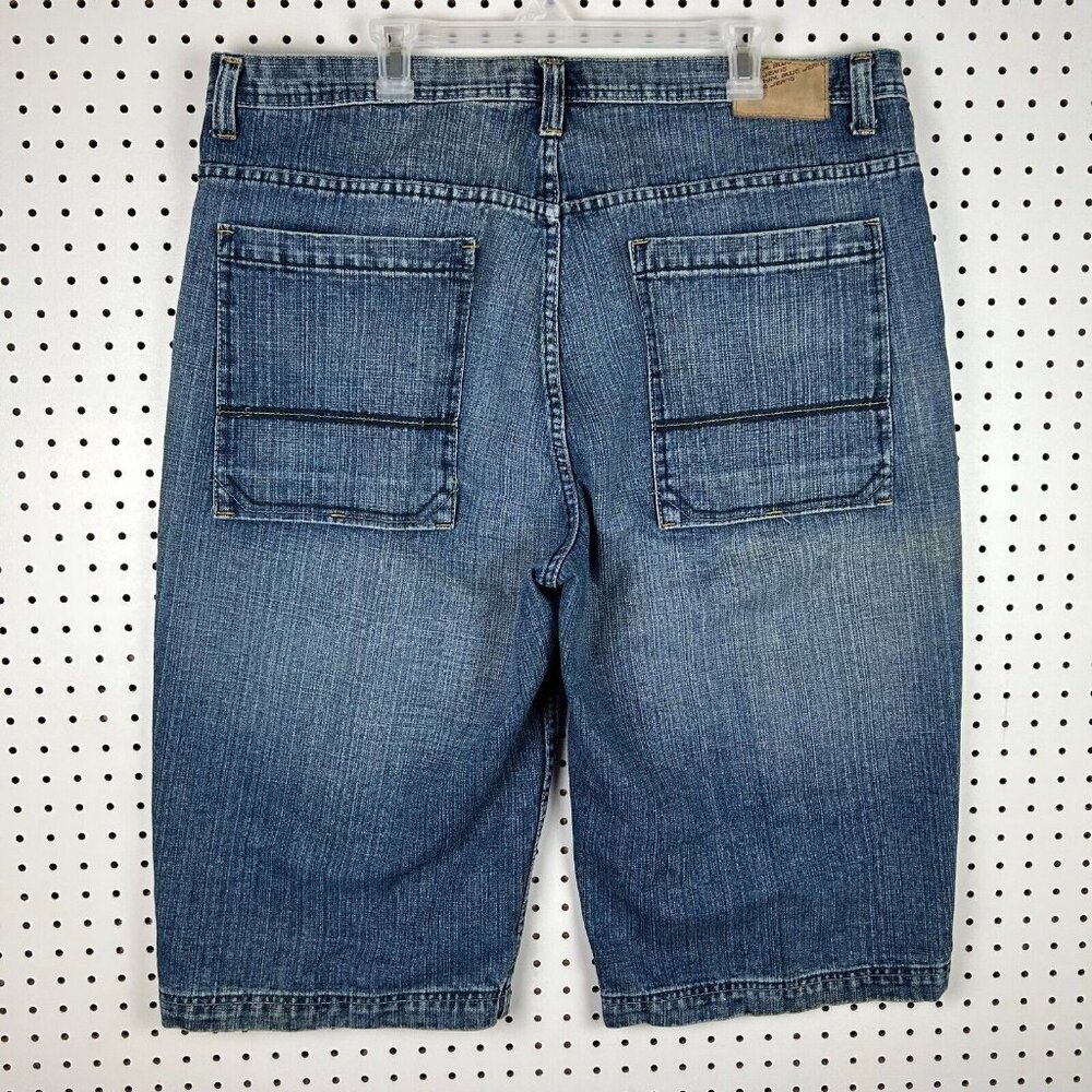 Royal Blue Y2K Jorts Wide Leg Denim Jean Shorts Size 42 Grunge Style Skate Baggy
